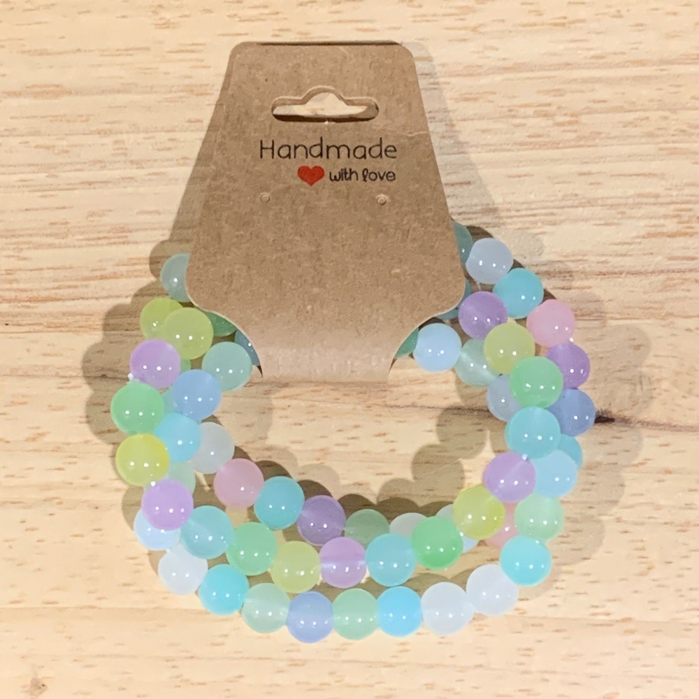 Handmade Beaded Bracelet Women OS 3PC Pastel Frosted Glass Stretch Mermaidcore